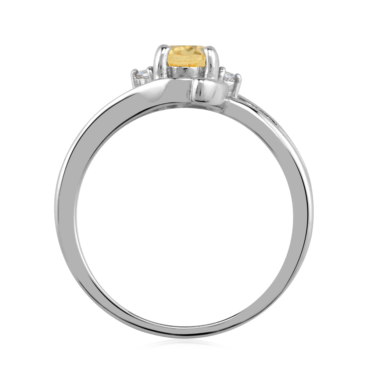 7X5mm Genuine Oval Shape Yellow Citrine and White Topaz 925 Sterling Silver Engagement Ring November Gemstone Birthstone - Silvershake-store