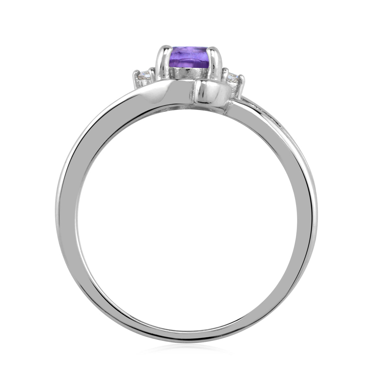 7X5mm Genuine Oval Shape African Purple Amethyst and White Topaz 925 Sterling Silver Engagement Ring February Gemstone Birthstone - Silvershake-store