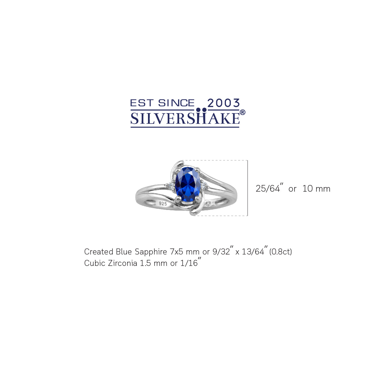 7X5mm Created Oval Shape Blue Sapphire White Gold Plated 925 Sterling Silver Engagement Ring September Gemstone Birthstone - Silvershake-store