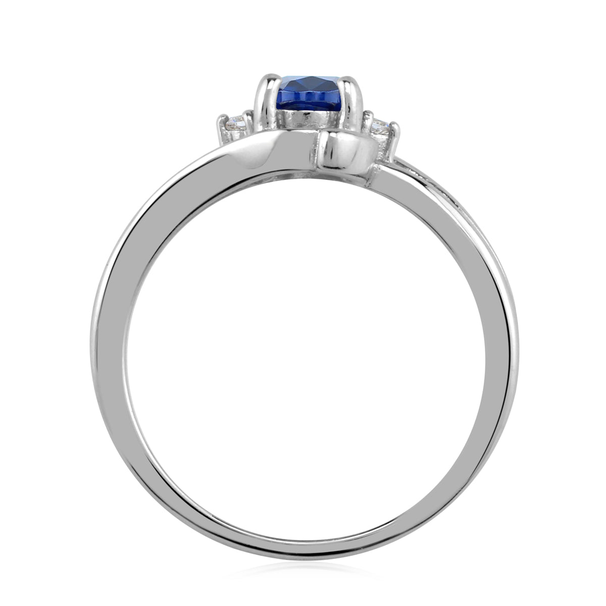 7X5mm Created Oval Shape Blue Sapphire White Gold Plated 925 Sterling Silver Engagement Ring September Gemstone Birthstone - Silvershake-store