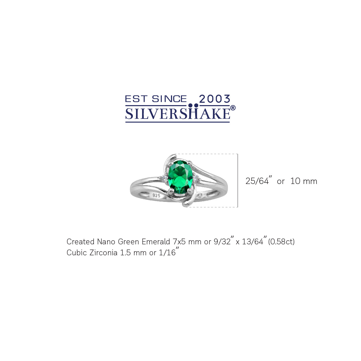 7X5mm Created Oval Shape Nano Green Emerald White Gold Plated 925 Sterling Silver Engagement Ring May Gemstone Birthstone - Silvershake-store