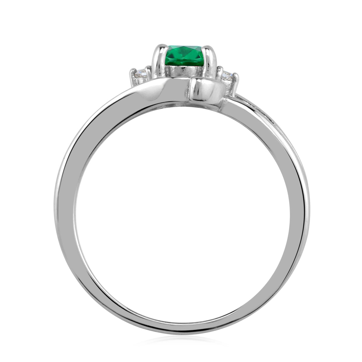 7X5mm Created Oval Shape Nano Green Emerald White Gold Plated 925 Sterling Silver Engagement Ring May Gemstone Birthstone - Silvershake-store
