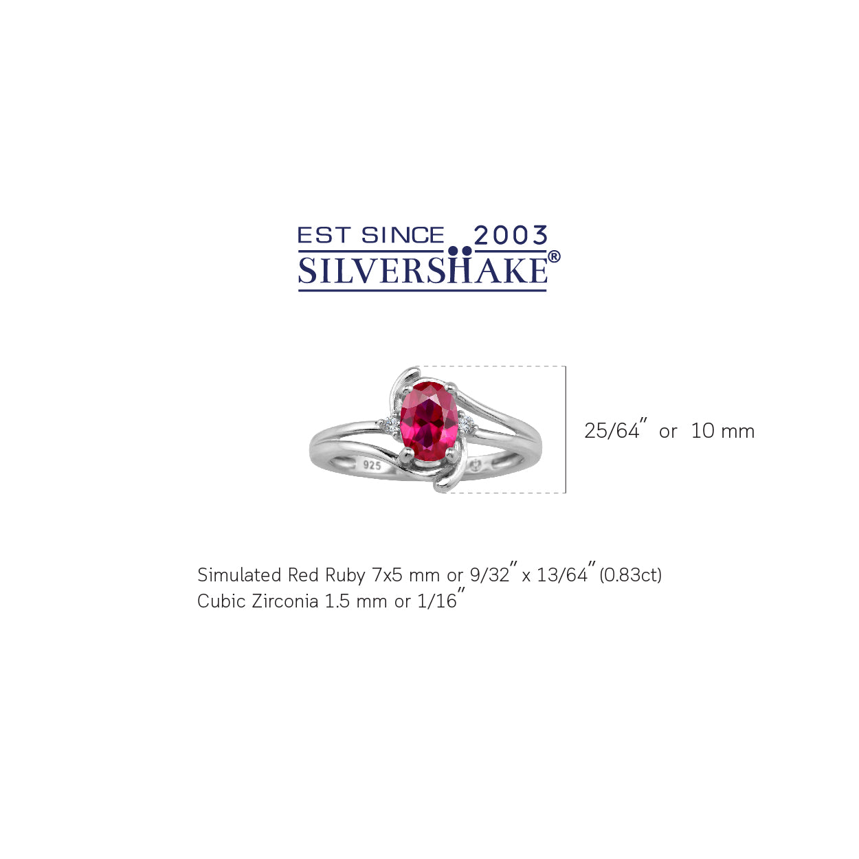 7X5mm Simulated Oval Shape Red Ruby White Gold Plated 925 Sterling Silver Engagement Ring July Gemstone Birthstone - Silvershake-store