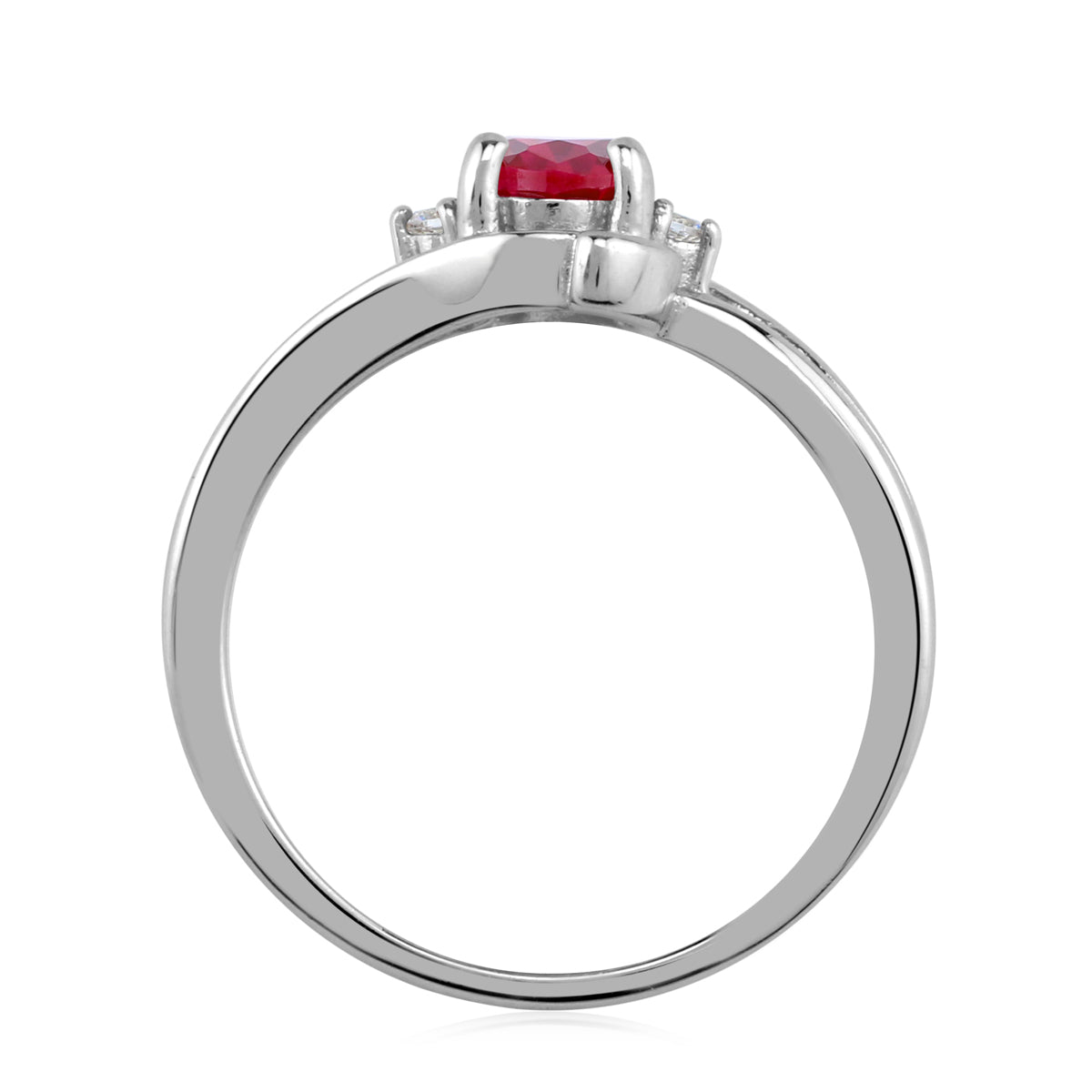 7X5mm Simulated Oval Shape Red Ruby White Gold Plated 925 Sterling Silver Engagement Ring July Gemstone Birthstone - Silvershake-store