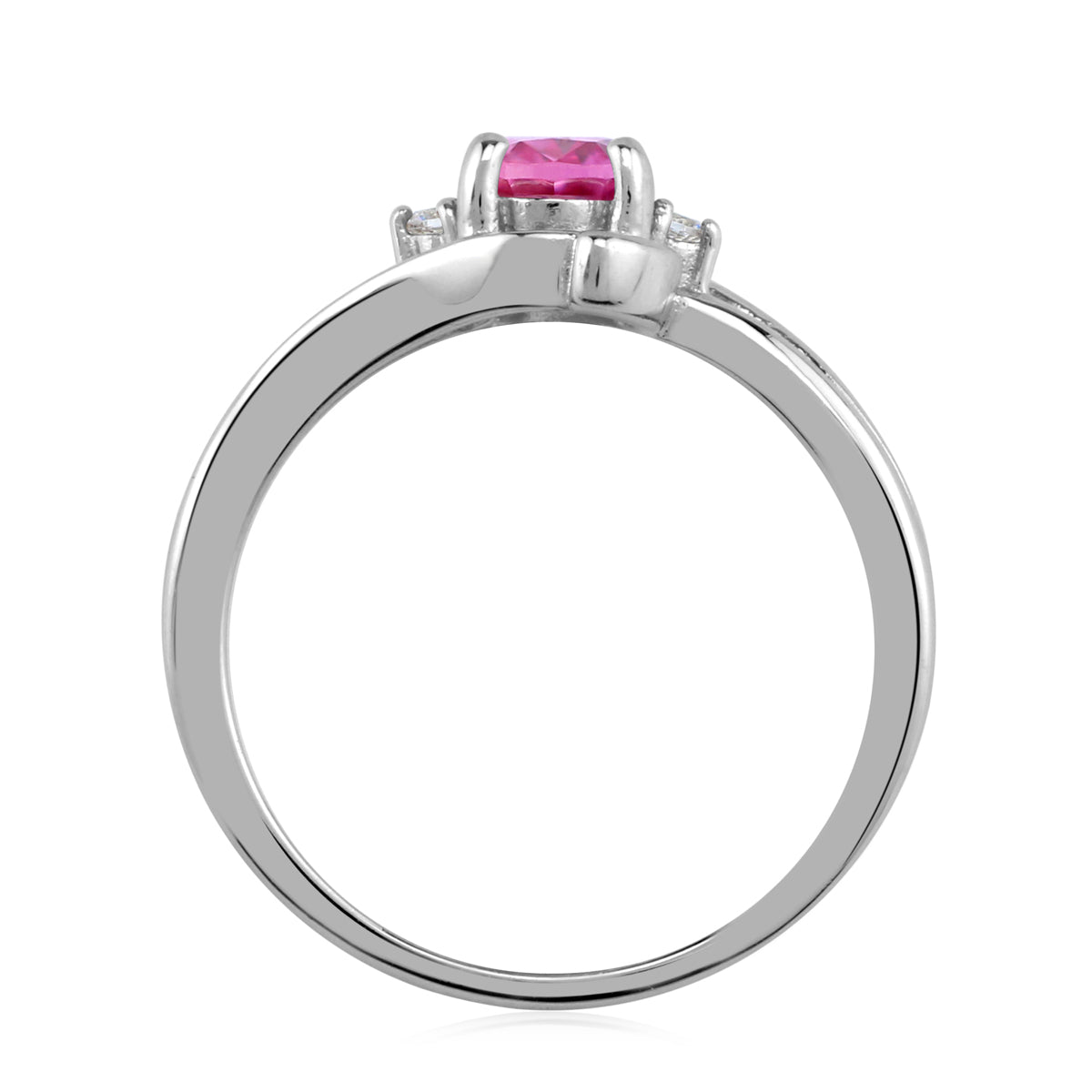 7X5mm Created Oval Shape Pink Tourmaline White Gold Plated 925 Sterling Silver Engagement Ring October Gemstone Birthstone - Silvershake-store