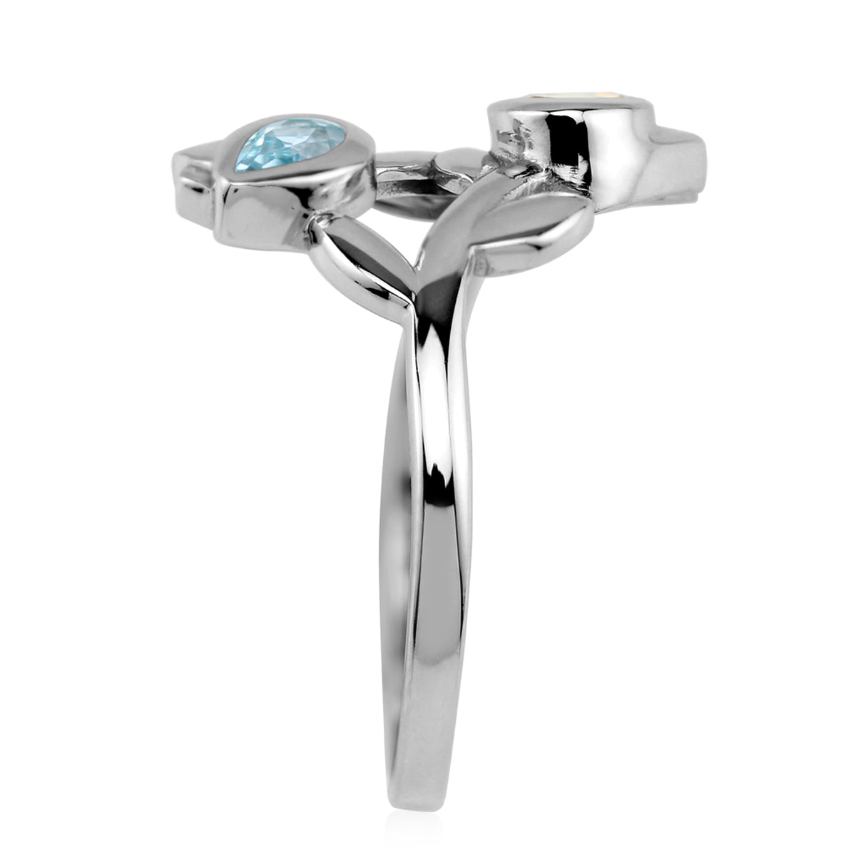 Genuine Yellow Citrine and Blue Topaz White Gold Plated 925 Sterling Silver Tulip Flower Bypass Gemstone Ring Jewelry for Women - Silvershake-store