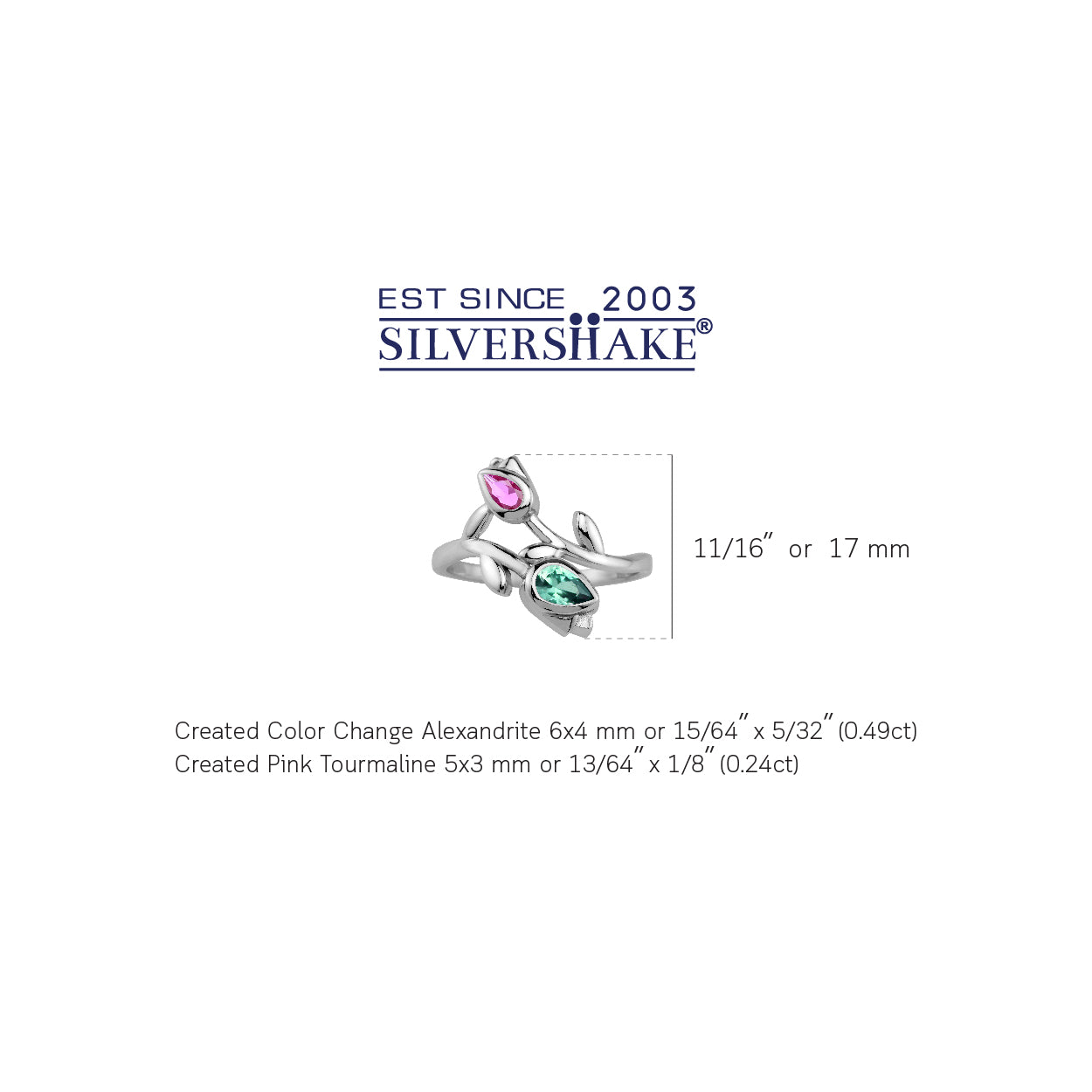 Created Color Change Alexandrite and Pink Tourmaline White Gold Plated 925 Sterling Silver Tulip Flower Bypass Gemstone Ring Jewelry for Women - Silvershake-store