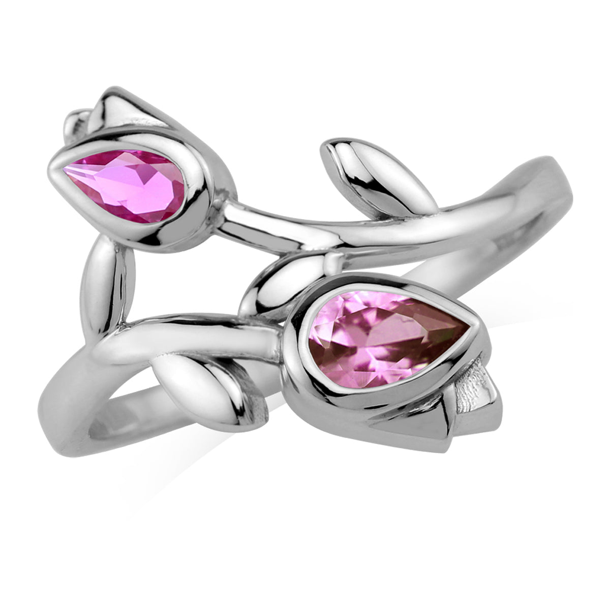 Created Color Change Alexandrite and Pink Tourmaline White Gold Plated 925 Sterling Silver Tulip Flower Bypass Gemstone Ring Jewelry for Women - Silvershake-store