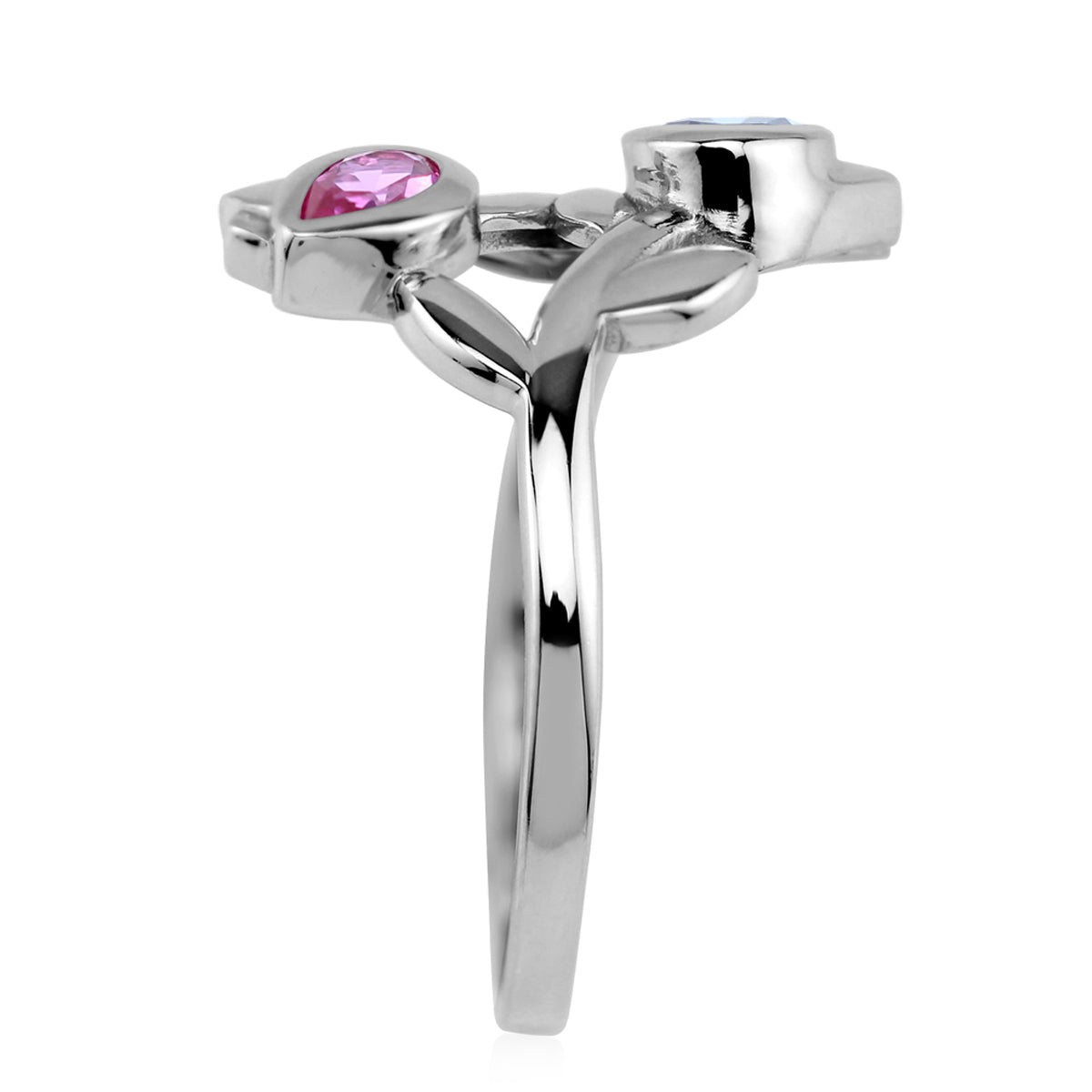 Created Color Change Alexandrite and Pink Tourmaline White Gold Plated 925 Sterling Silver Tulip Flower Bypass Gemstone Ring Jewelry for Women - Silvershake-store