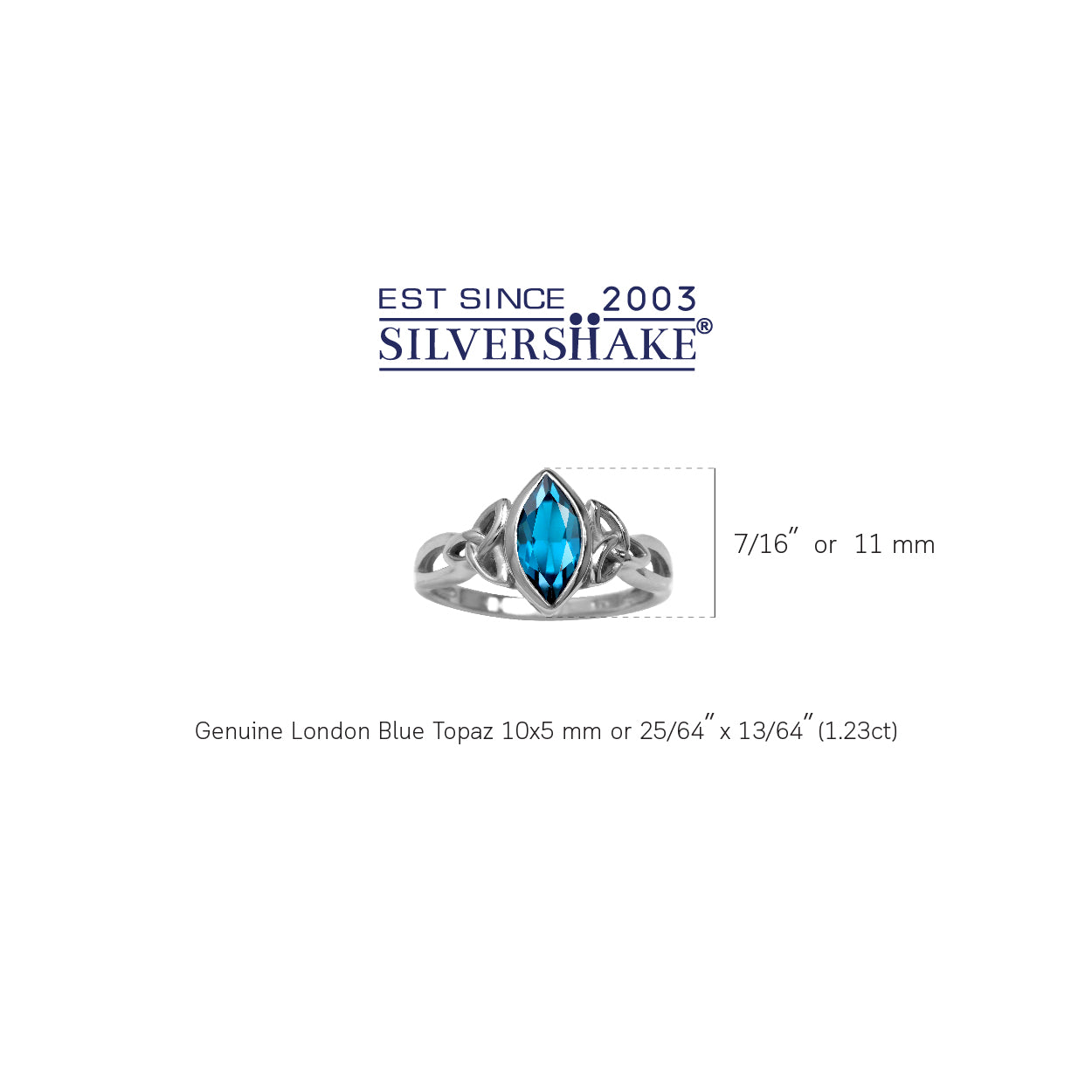 10X5mm Genuine Marquise Shape London Blue Topaz White Gold Plated 925 Sterling Silver Triquetra Celtic Knot Solitaire Ring December Gemstone Birthstone - Silvershake-store