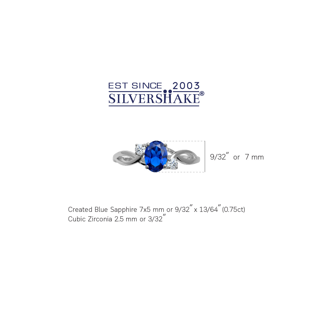 7X5mm Created Oval Shape Blue Sapphire White Gold Plated 925 Sterling Silver Engagement Ring September Gemstone Birthstone - Silvershake-store