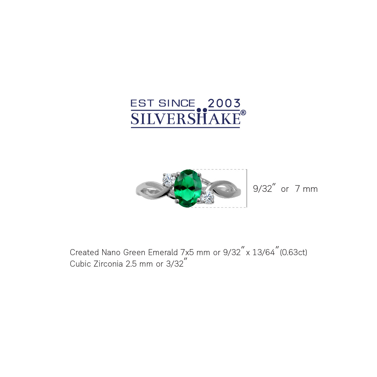 7X5mm Created Oval Shape Nano Green Emerald White Gold Plated 925 Sterling Silver Engagement Ring May Gemstone Birthstone - Silvershake-store