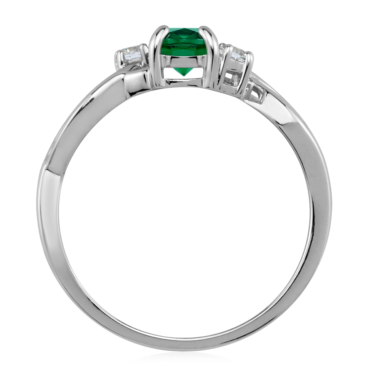 7X5mm Created Oval Shape Nano Green Emerald White Gold Plated 925 Sterling Silver Engagement Ring May Gemstone Birthstone - Silvershake-store
