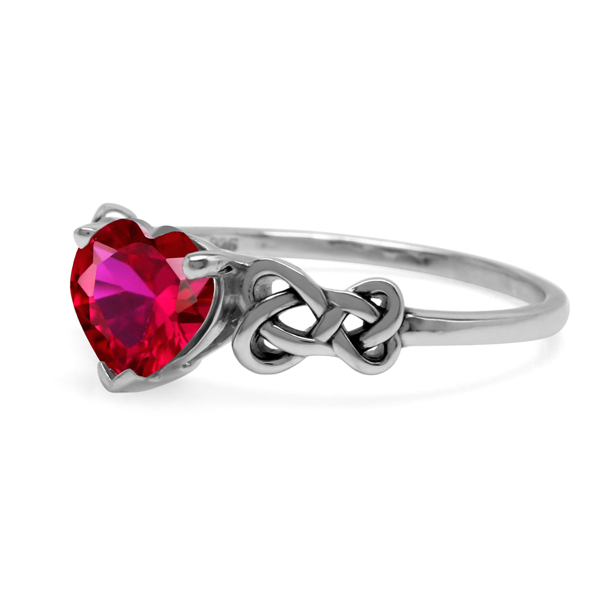 7MM Simulated Heart Shape Red Ruby 925 Sterling Silver Celtic Heart Knot Filigree Solitaire Promise Ring - Silvershake-store