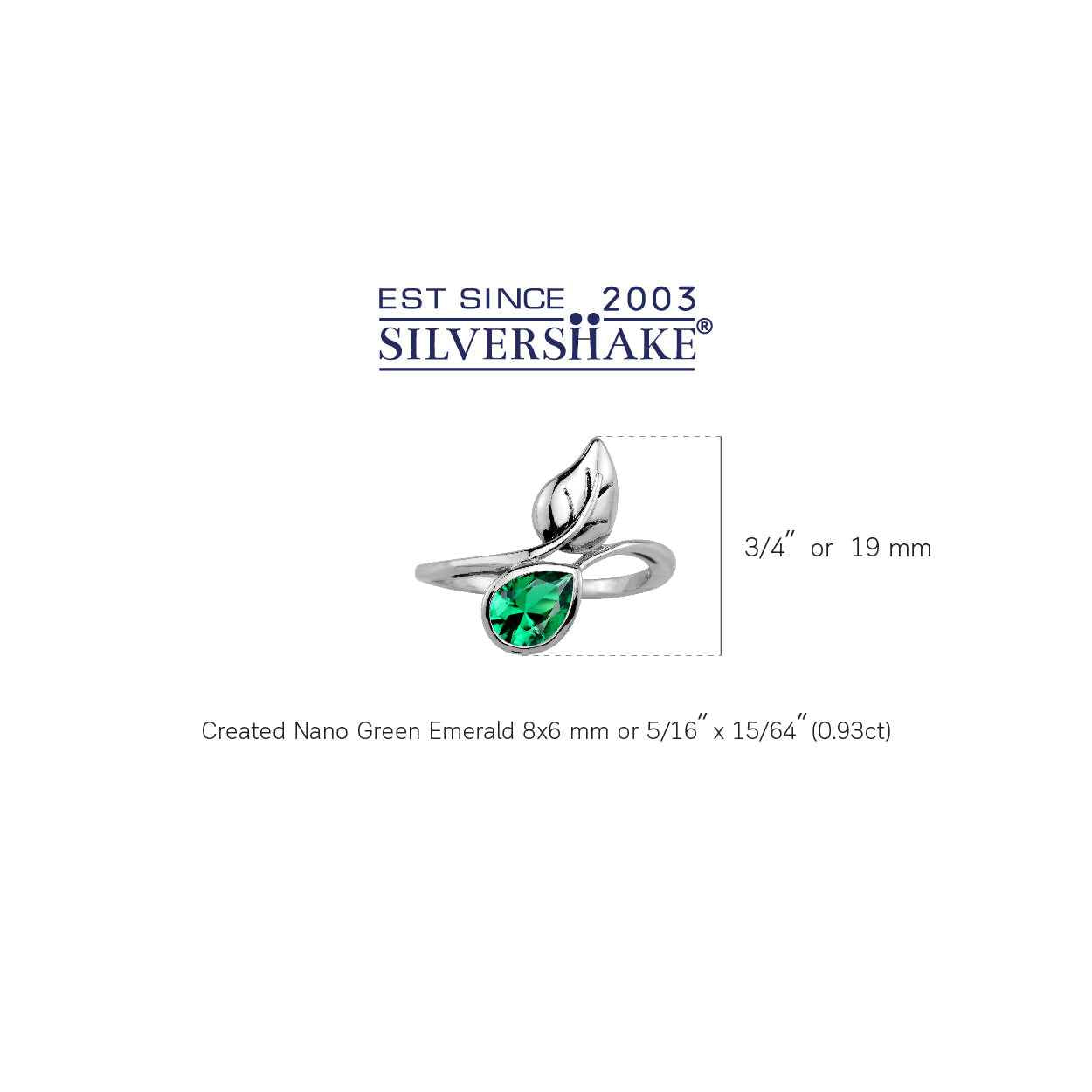 Created Pear Shape Nano Green Emerald 925 Sterling Silver Leaf Vintage Inspired Solitaire Bypass Ring