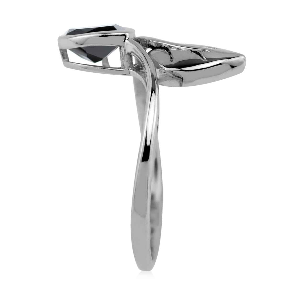 1.03 CTW Natural Pear Shape Black Onyx 925 Sterling Silver Leaf Vintage Inspired Solitaire Gemstone Bypass Ring silvershake