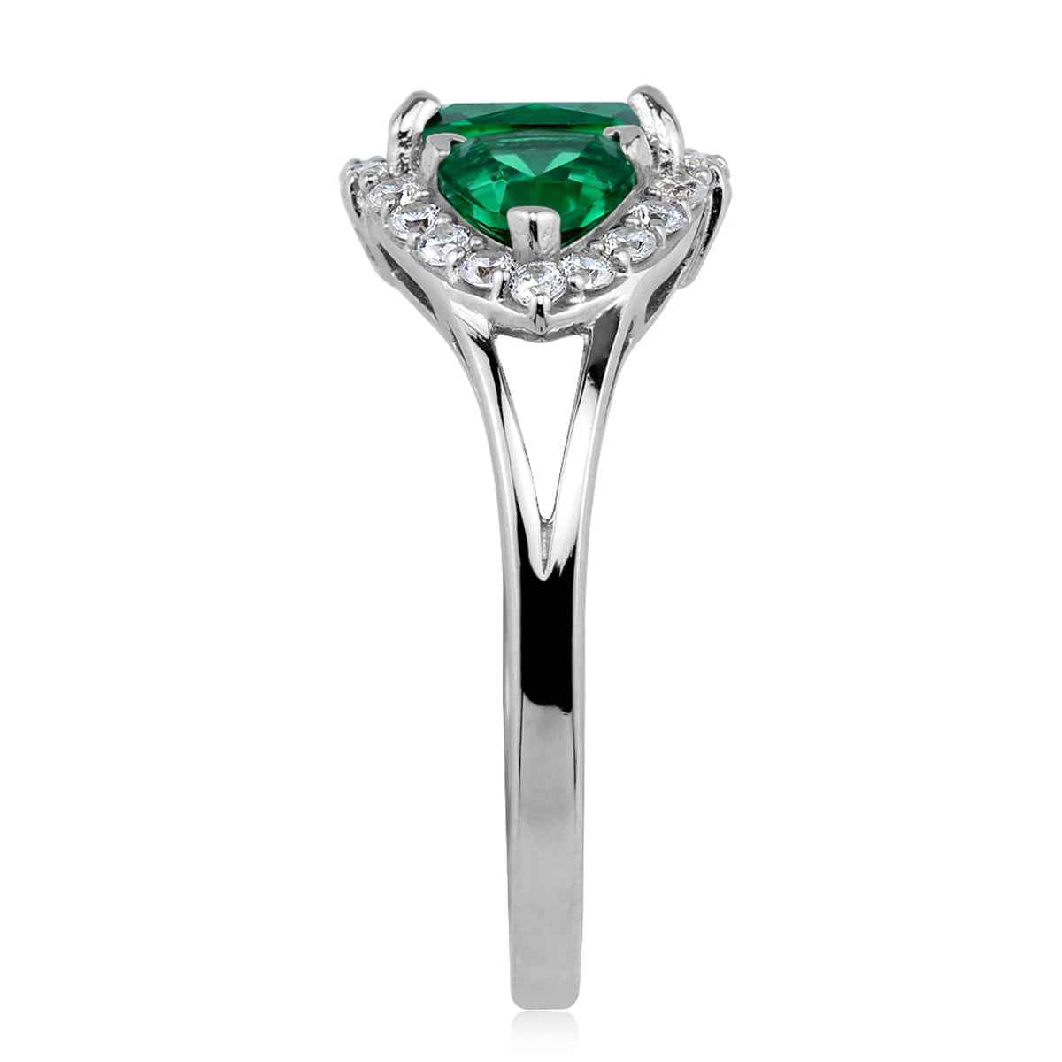 3-Stone Created Nano Green Emerald White Gold Plated 925 Sterling Silver Cluster Cocktail Ring