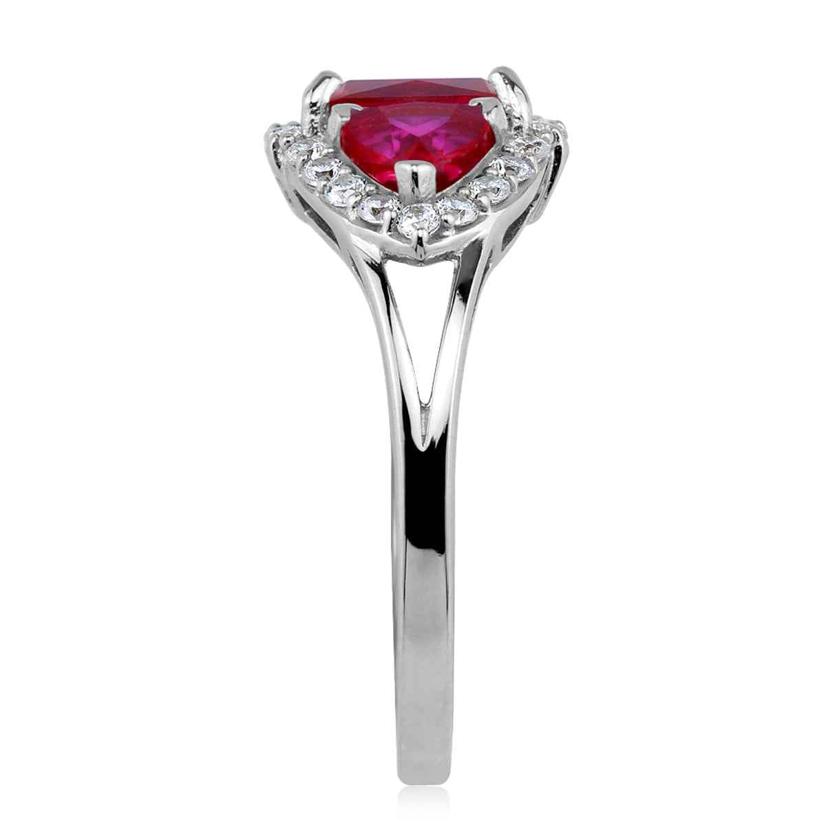 3-Stone Simulated Red Ruby White Gold Plated 925 Sterling Silver Cluster Cocktail Ring