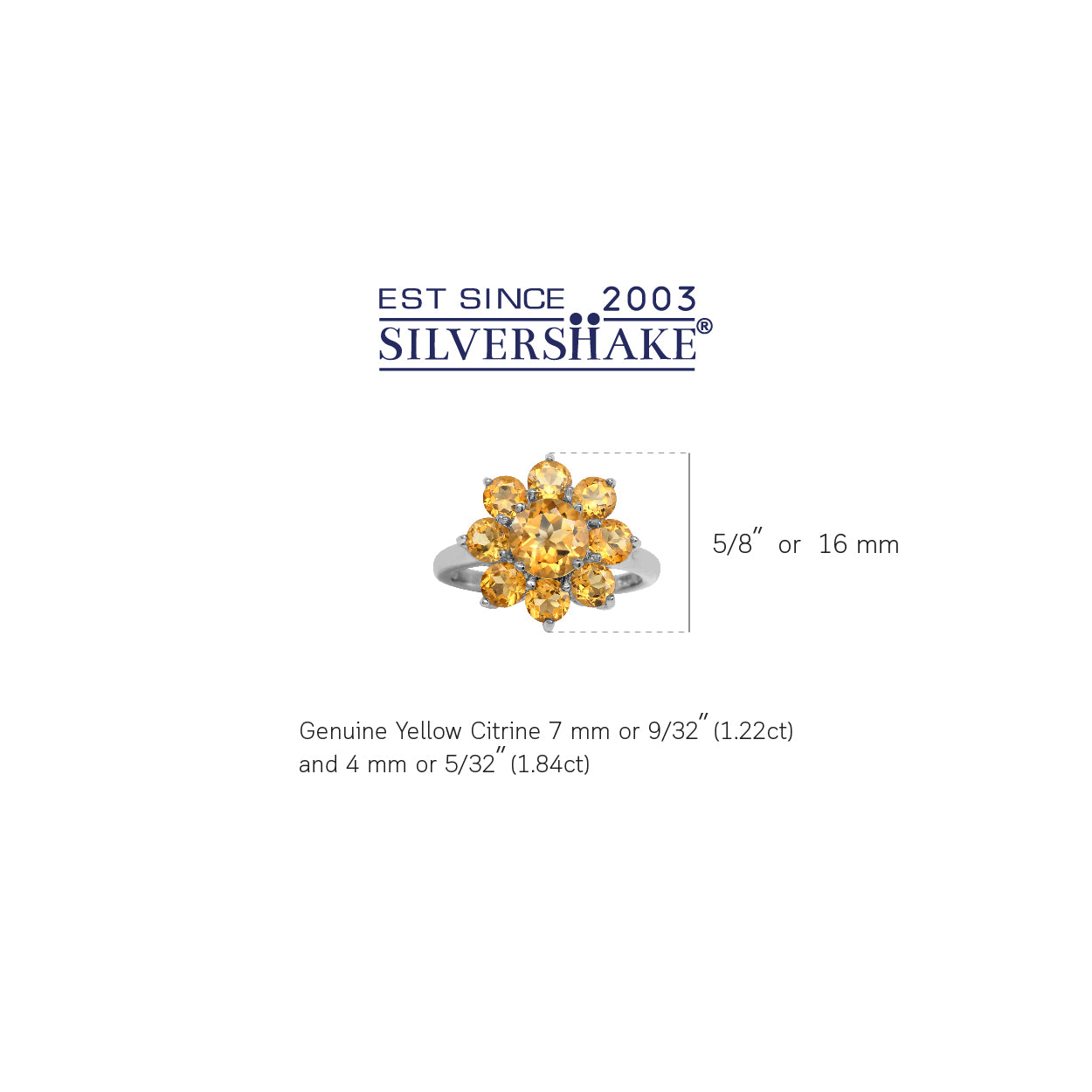 3.06 CTW Genuine Round Shape Yellow Citrine White Gold Plated 925 Sterling Silver Flower Cluster Ring November Gemstone Birthstone - Silvershake-store