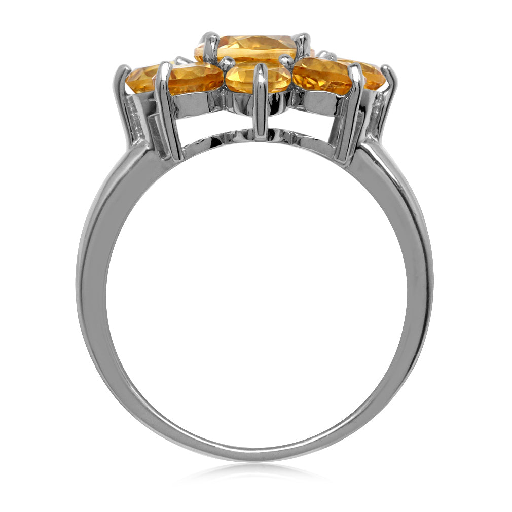 3.06 CTW Genuine Round Shape Yellow Citrine White Gold Plated 925 Sterling Silver Flower Cluster Ring November Gemstone Birthstone - Silvershake-store