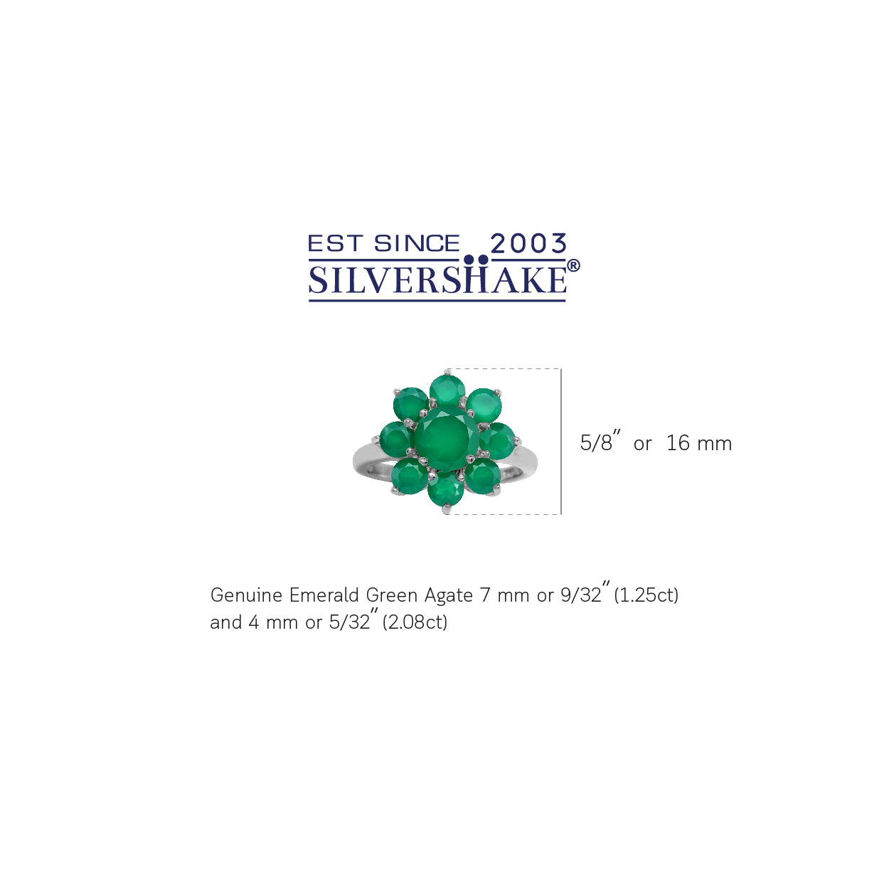 3.33 CTW Natural Round Shape Emerald Green Agate White Gold Plated 925 Sterling Silver Flower Cluster Ring May Gemstone Birthstone - Silvershake-store