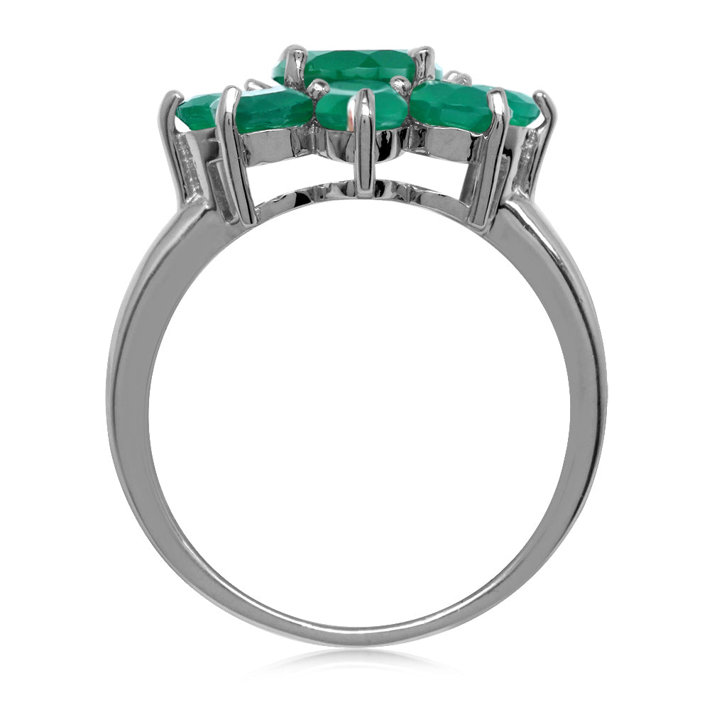 3.33 CTW Natural Round Shape Emerald Green Agate White Gold Plated 925 Sterling Silver Flower Cluster Ring May Gemstone Birthstone - Silvershake-store