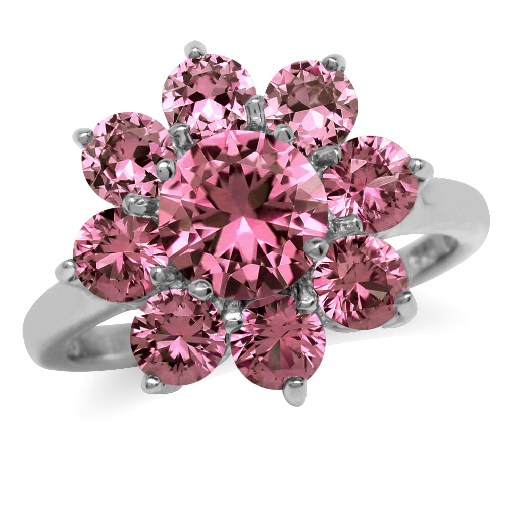 Created Round Shape Color Change Alexandrite White Gold Plated 925 Sterling Silver Flower Cluster Ring June Gemstone Birthstone - Silvershake-store