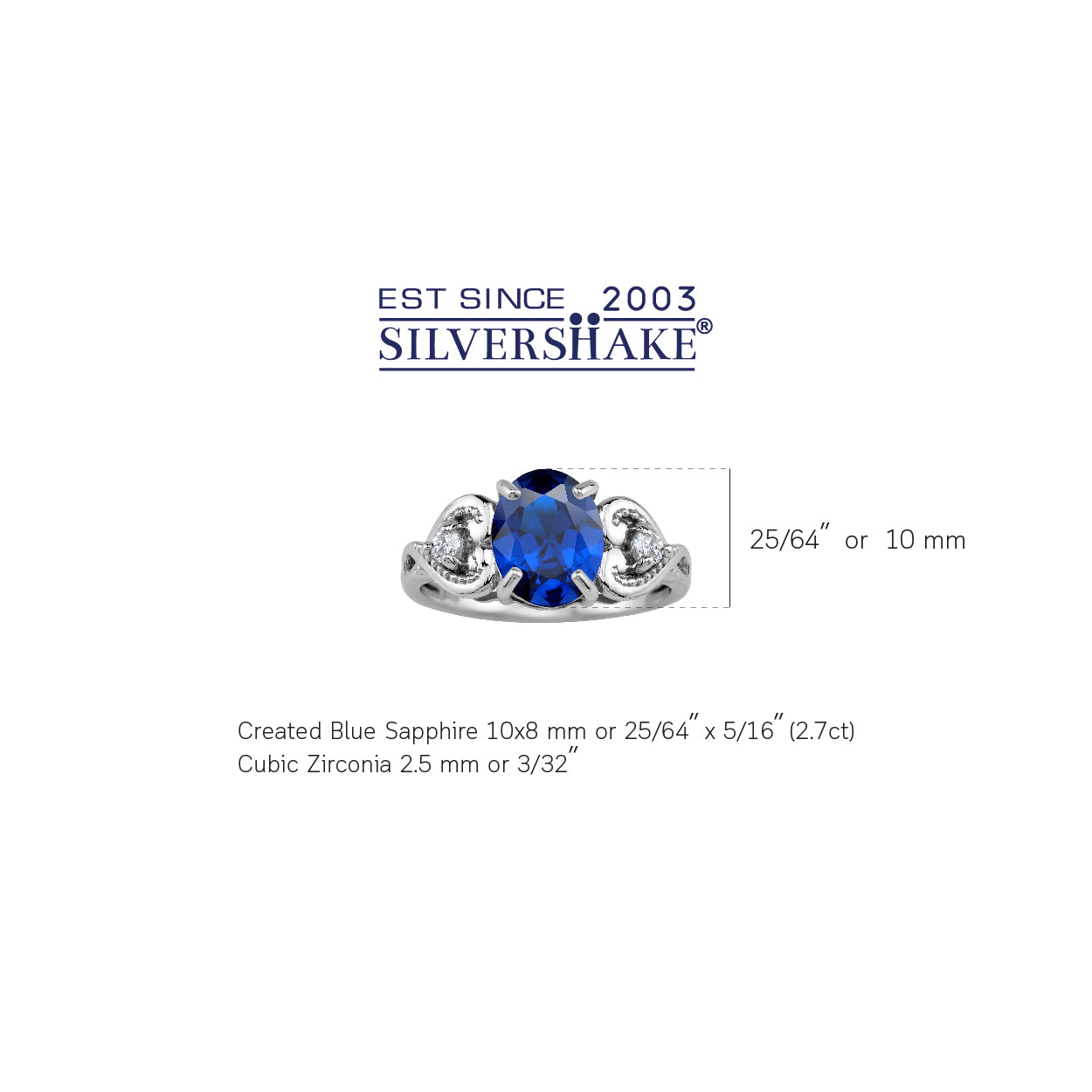 10X8mm Created Oval Shape Blue Sapphire White Gold Plated 925 Sterling Silver Heart Victorian Style Ring September Gemstone Birthstone - Silvershake-store