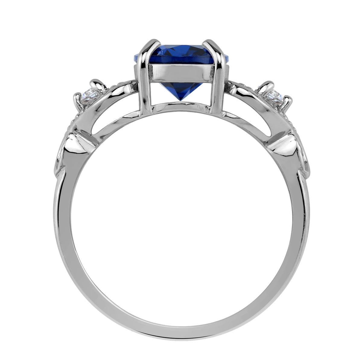 10X8mm Created Oval Shape Blue Sapphire White Gold Plated 925 Sterling Silver Heart Victorian Style Ring September Gemstone Birthstone - Silvershake-store