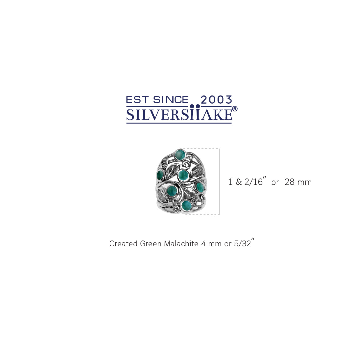4MM Created Round Shape Green Malachite Inlay 925 Sterling Silver Scroll / Filigree Leaf Vintage Inspired Ring - Silvershake-store