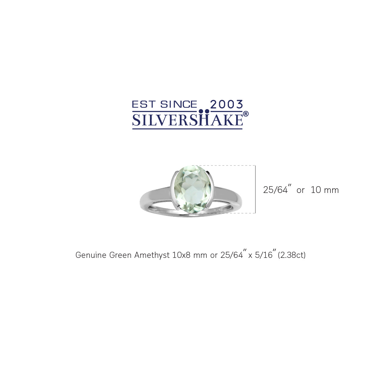 2.38 CTW 10X8mm Genuine Oval Shape Green Amethyst White Gold Plated 925 Sterling Silver Half Bezel Set Solitaire Gemstone Ring - Silvershake-store