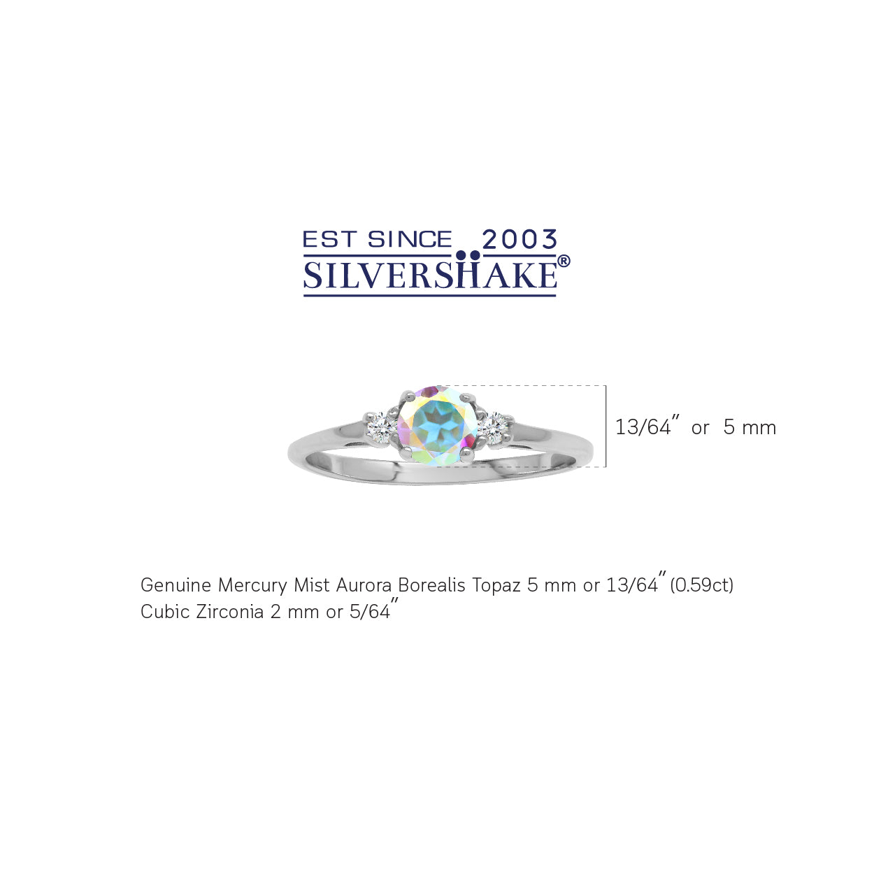 5MM Petite Genuine Round Shape Mercury Mist Aurora Borealis (AB) Topaz White Gold Plated 925 Sterling Silver Promise Gemstone Ring - Silvershake-store