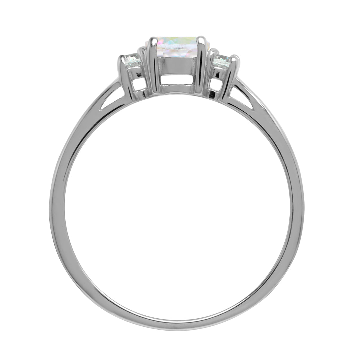 5MM Petite Genuine Round Shape Mercury Mist Aurora Borealis (AB) Topaz White Gold Plated 925 Sterling Silver Promise Gemstone Ring - Silvershake-store