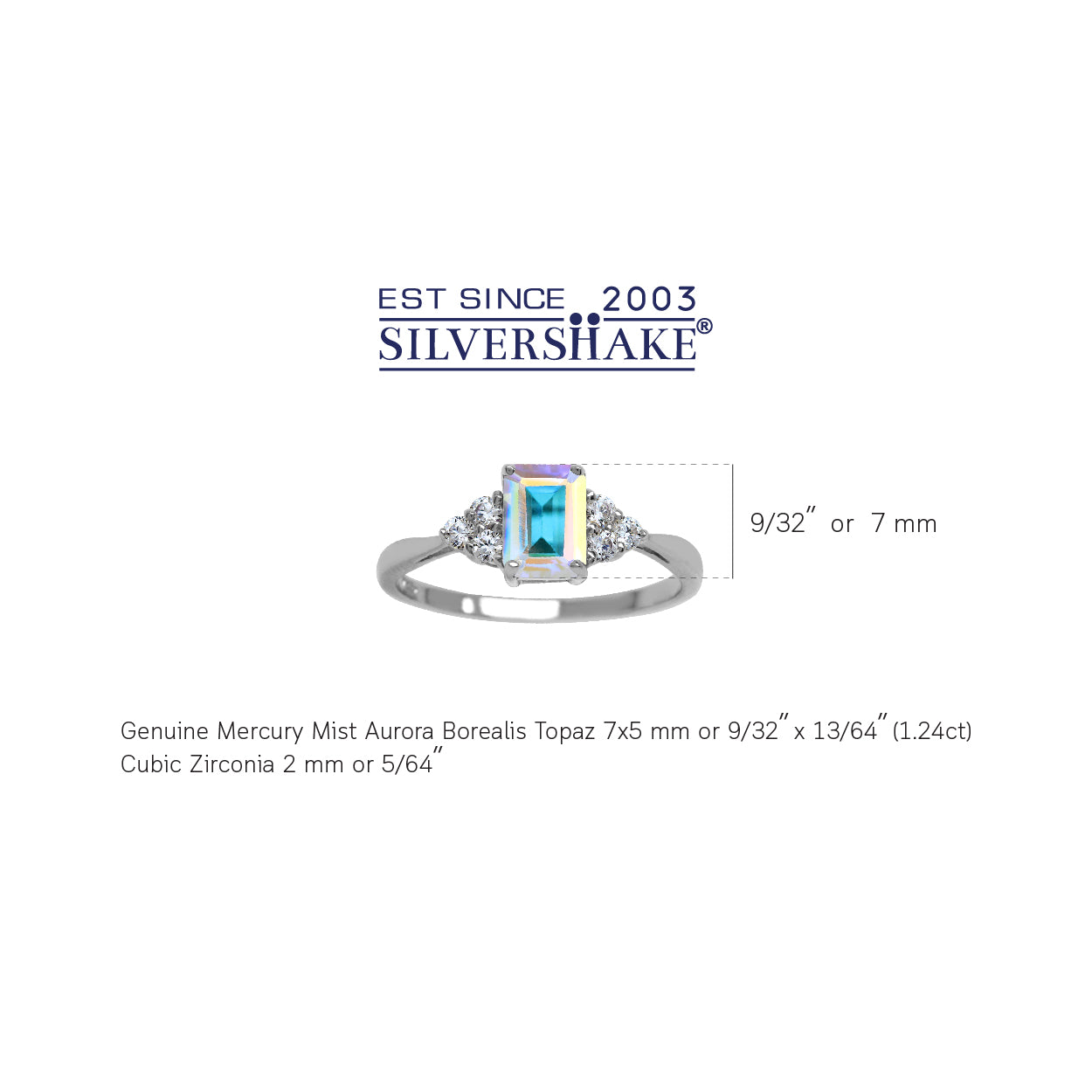 1.24 CTW 7X5mm Genuine Octagon Shape Mercury Mist Aurora Borealis (AB) Topaz White Gold Plated 925 Sterling Silver Engagement Gemstone Ring - Silvershake-store