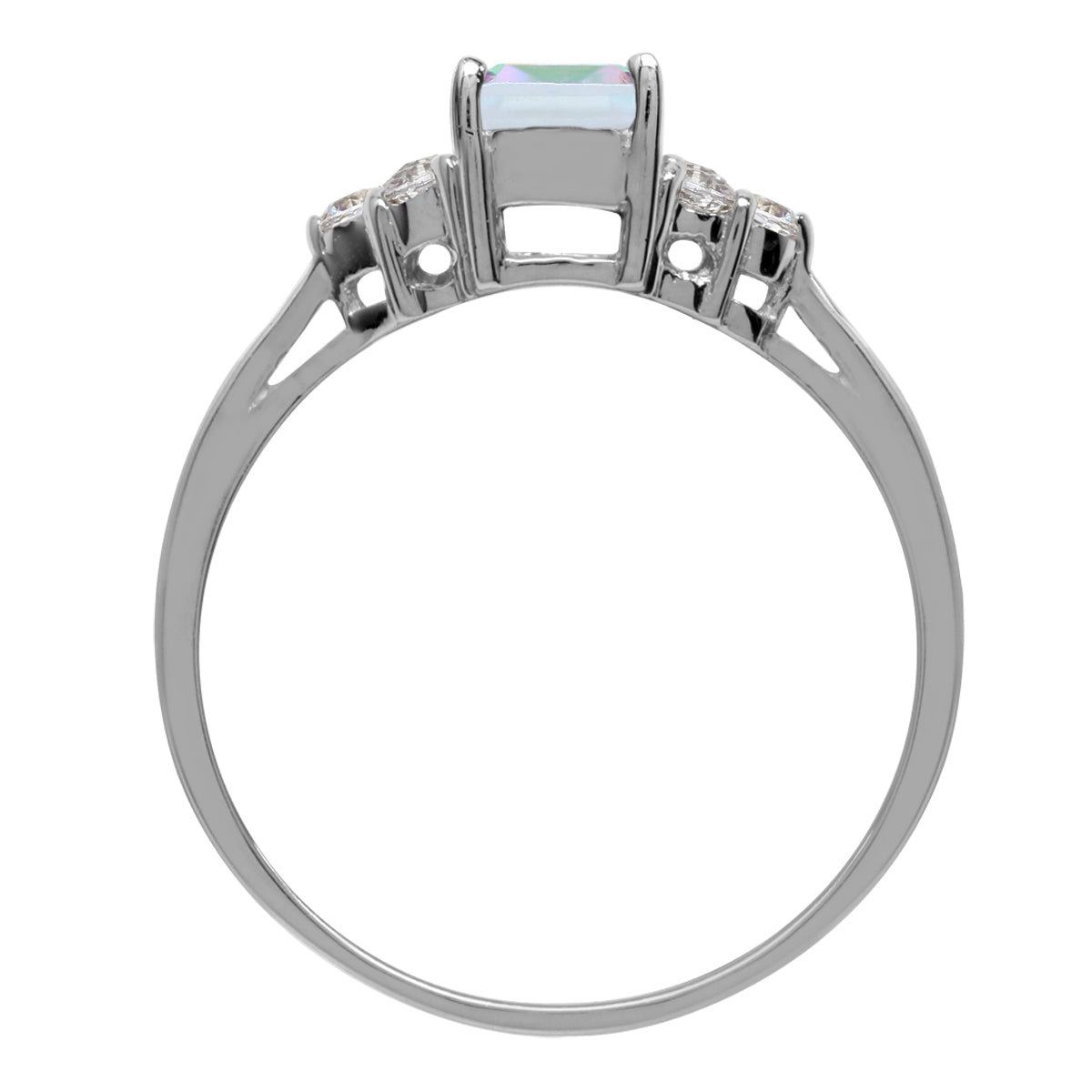 1.24 CTW 7X5mm Genuine Octagon Shape Mercury Mist Aurora Borealis (AB) Topaz White Gold Plated 925 Sterling Silver Engagement Gemstone Ring - Silvershake-store