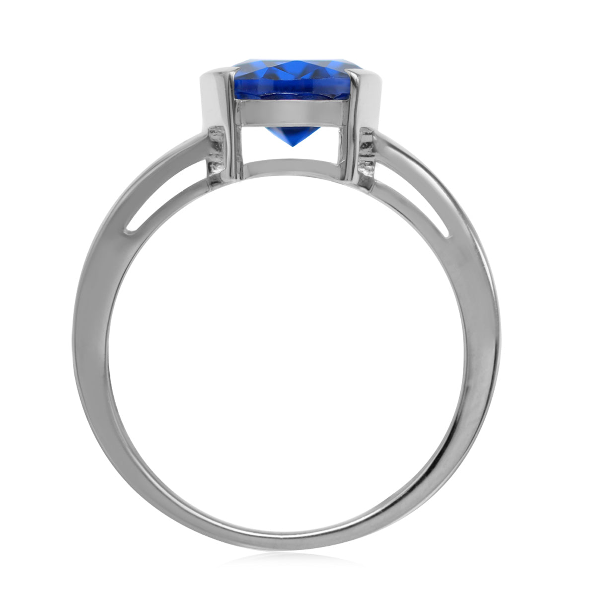 10X8mm Created Oval Shape Blue Sapphire White Gold Plated 925 Sterling Silver Half Bezel Set Solitaire Ring September Gemstone Birthstone - Silvershake-store