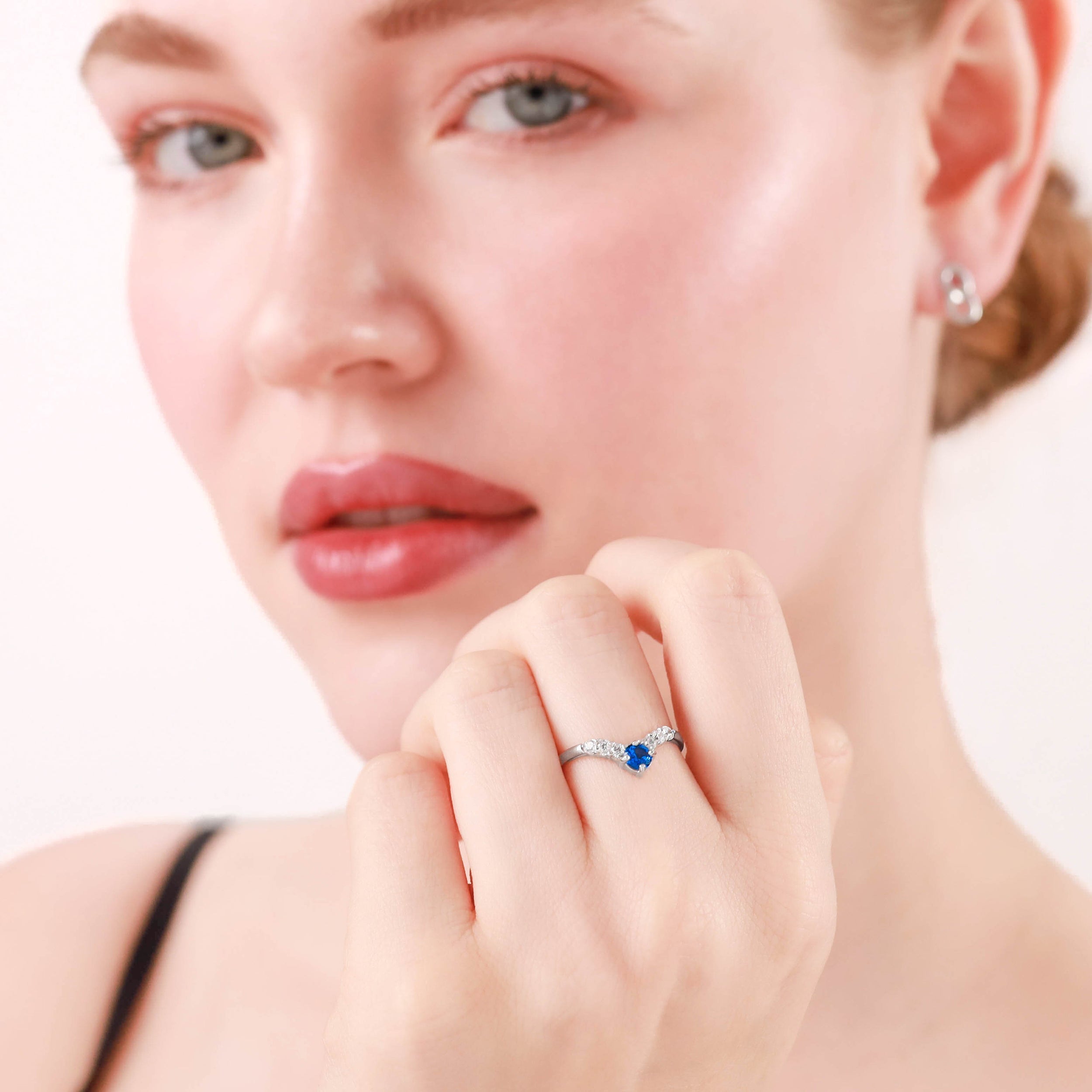 Genuine Mercury Mist Aurora Borealis (AB) Topaz White Gold Plated 925 Sterling Silver V Shape Stack / Stackable Gemstone Ring - Silvershake-store