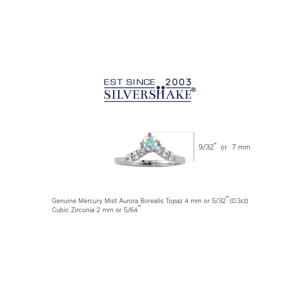 Genuine Mercury Mist Aurora Borealis (AB) Topaz White Gold Plated 925 Sterling Silver V Shape Stack / Stackable Gemstone Ring - Silvershake-store