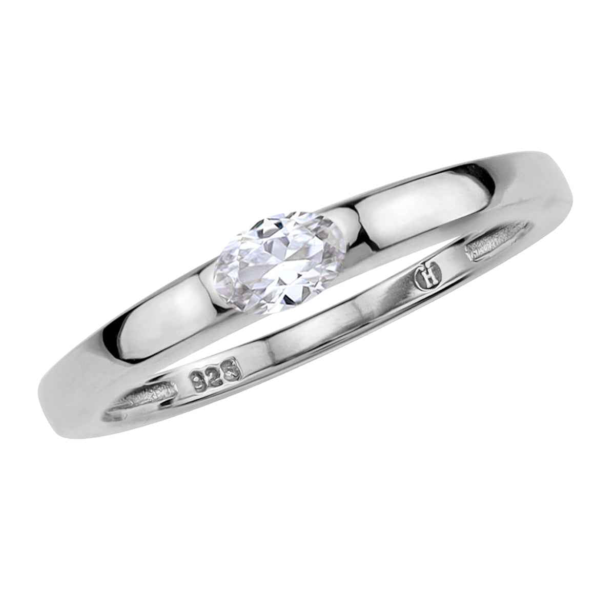 5X3mm Petite Oval Shape Cubic Zirconia White Gold Plated 925 Sterling Silver Solitaire Promise Ring
