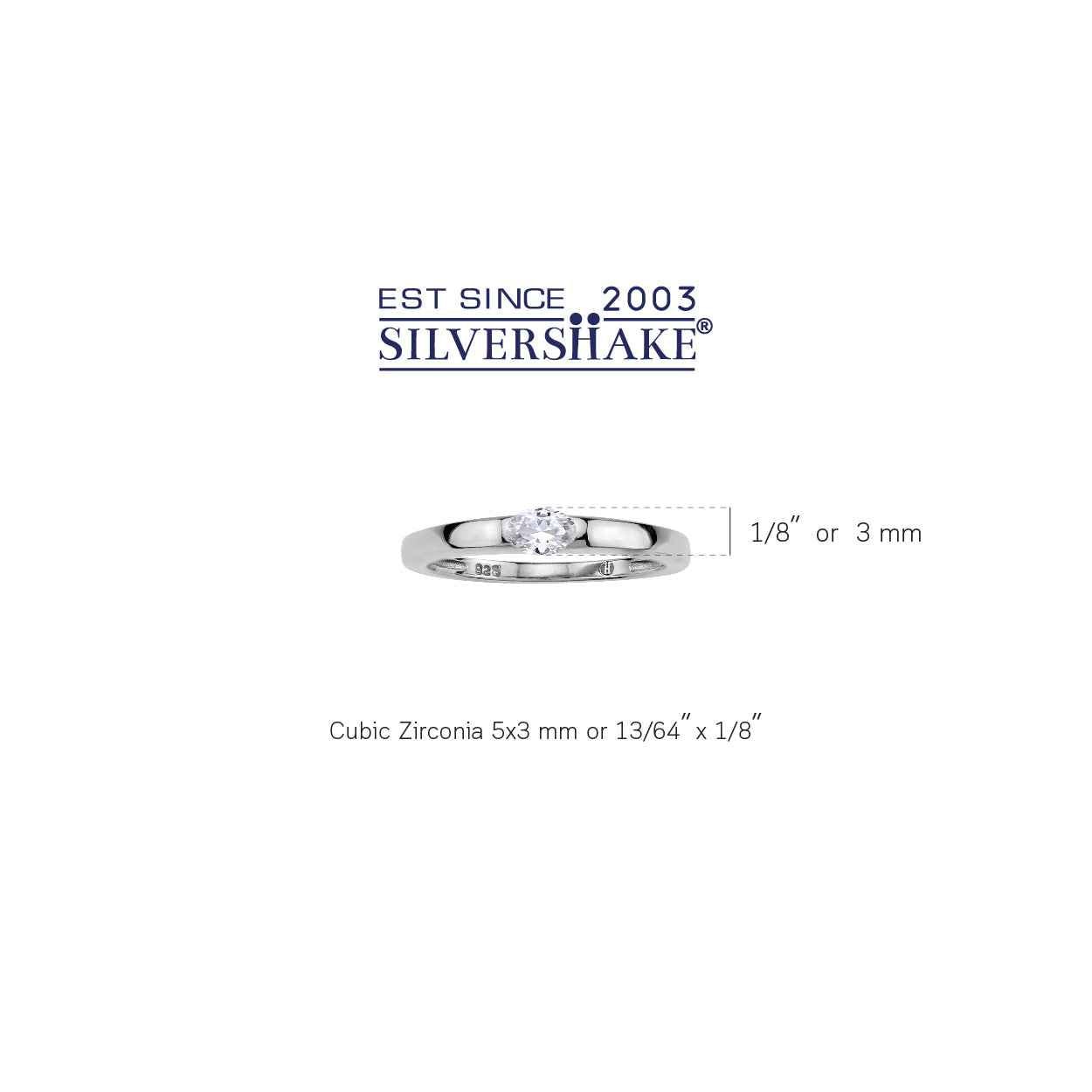 5X3mm Petite Oval Shape Cubic Zirconia White Gold Plated 925 Sterling Silver Solitaire Promise Ring