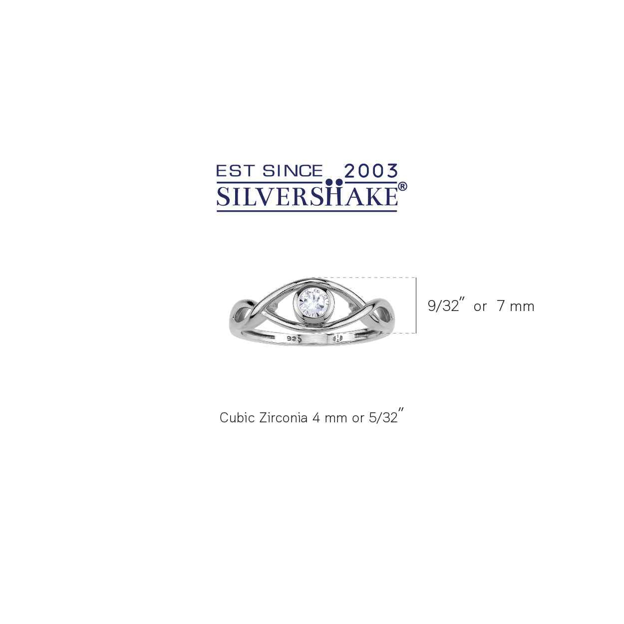4MM Round Shape Cubic Zirconia White Gold Plated 925 Sterling Silver Ribbon Knot Solitaire Ring