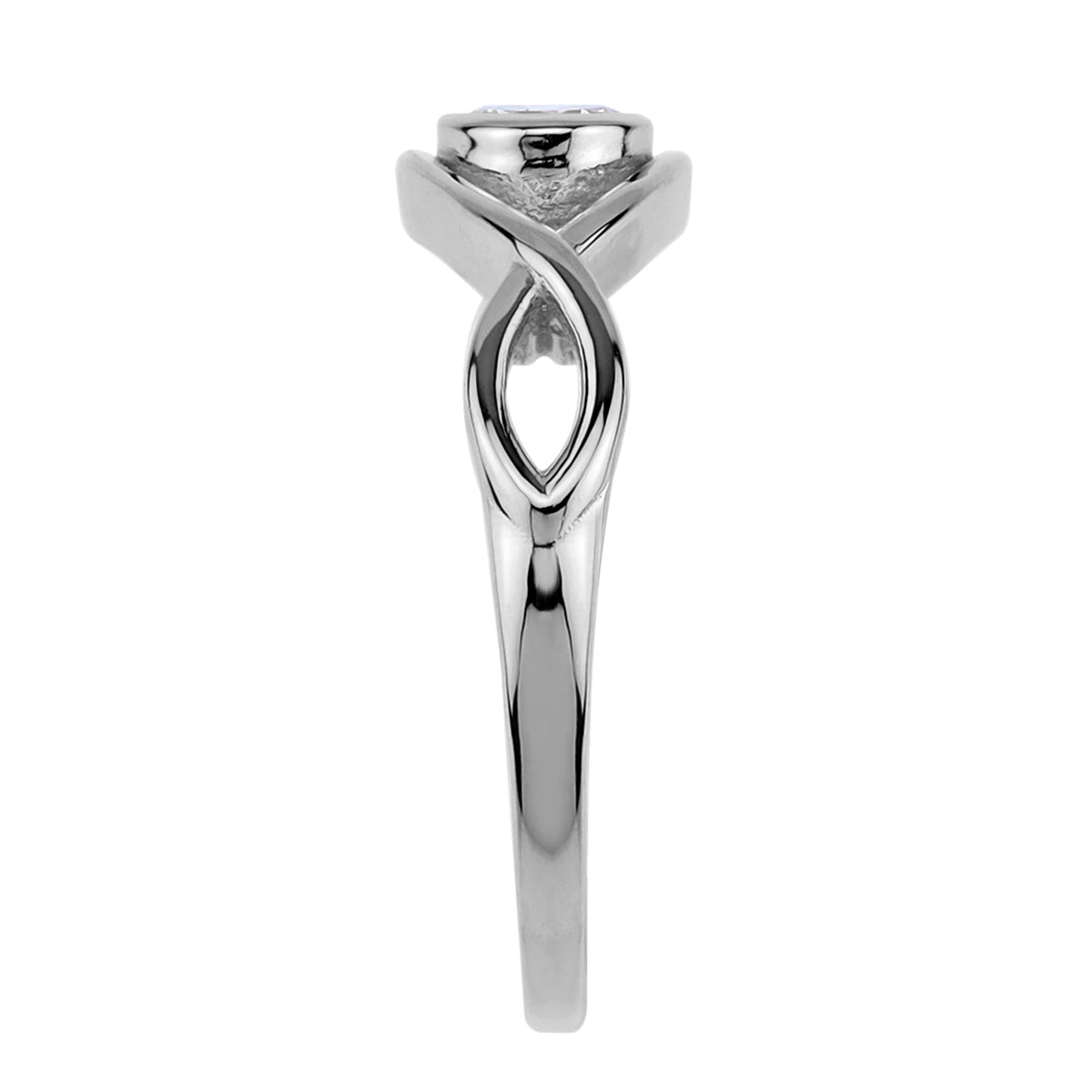 4MM Round Shape Cubic Zirconia White Gold Plated 925 Sterling Silver Ribbon Knot Solitaire Ring