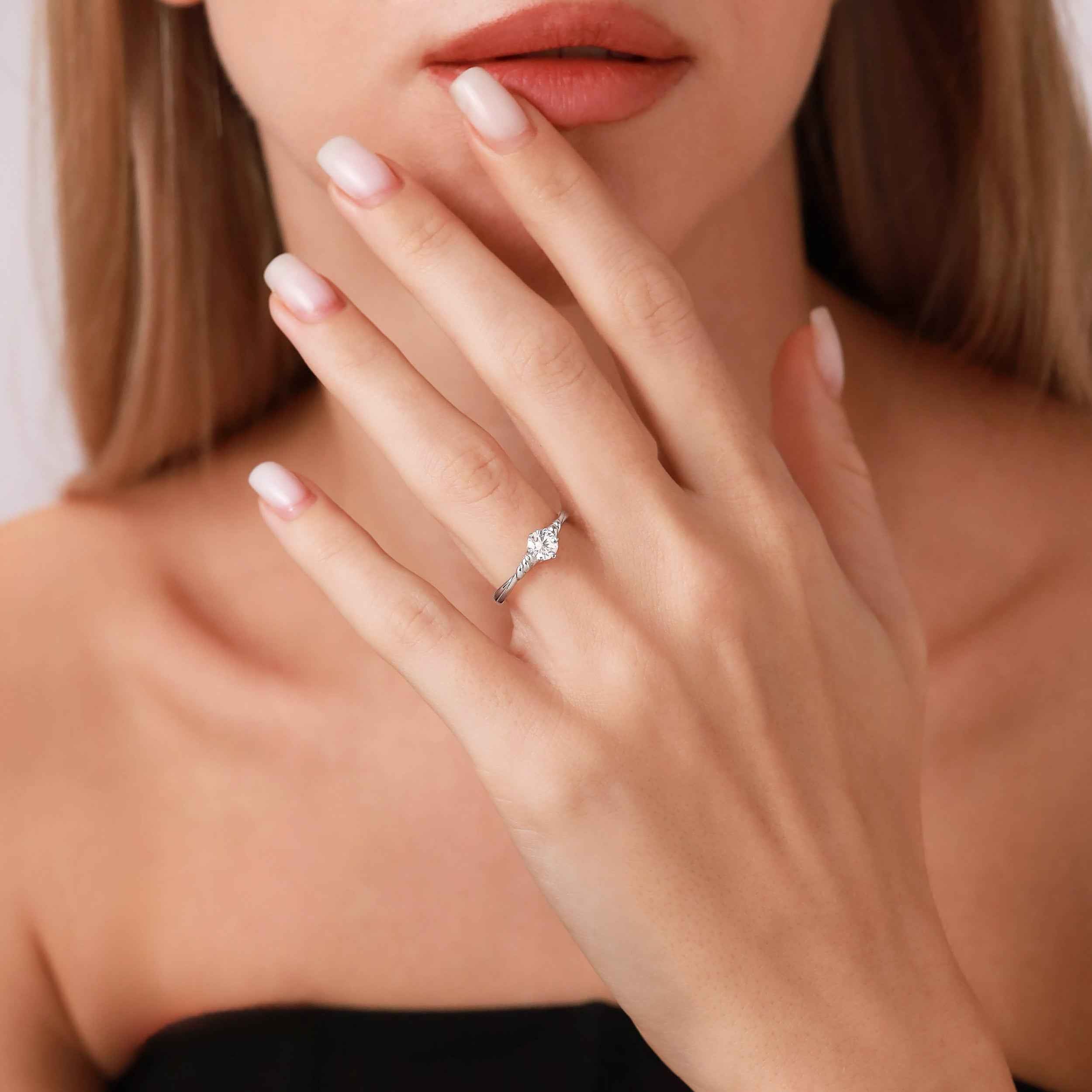 5MM Petite Round Shape Cubic Zirconia White Gold Plated 925 Sterling Silver Minimalist Stackable Promise Ring