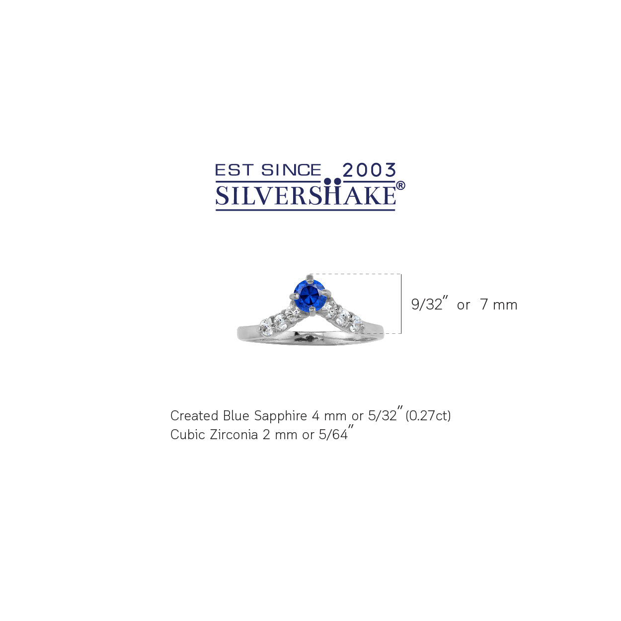 Created Blue Sapphire White Gold Plated 925 Sterling Silver V Shape Stack / Stackable Ring September Birthstone Gemstone - Silvershake-store