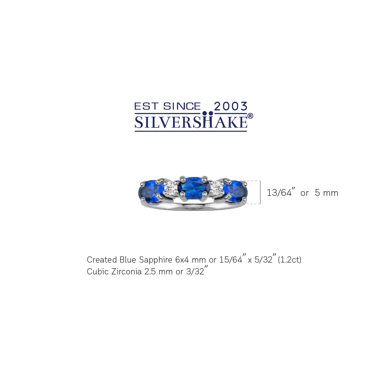3-Stone 6X4mm Created Oval Shape Blue Sapphire White Gold Plated 925 Sterling Silver Ring September Gemstone Birthstone Jewelry for Women - Silvershake-store