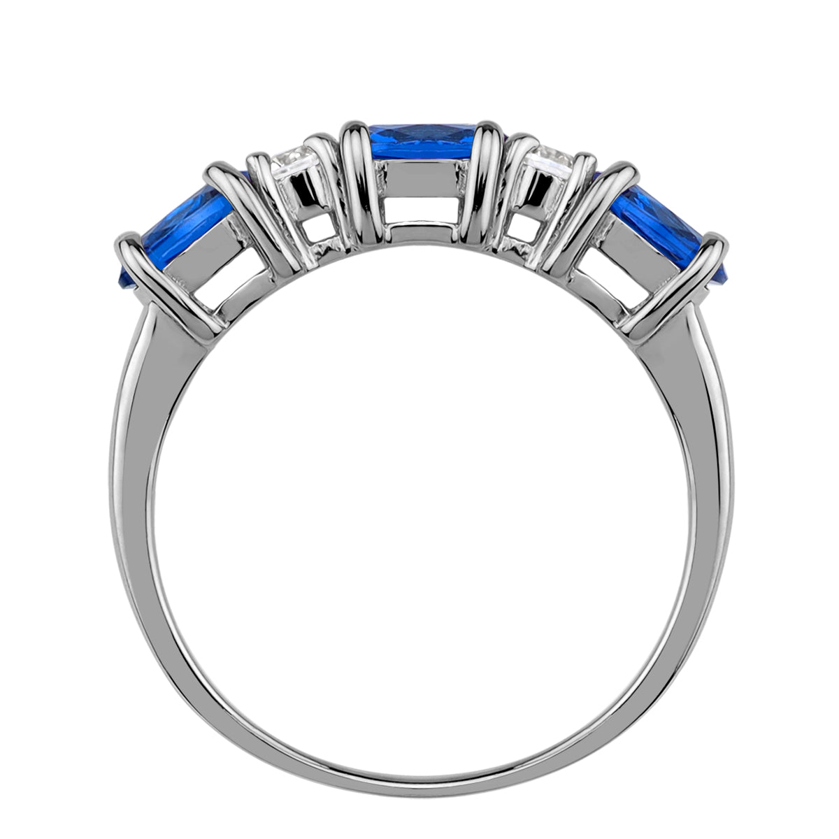 3-Stone 6X4mm Created Oval Shape Blue Sapphire White Gold Plated 925 Sterling Silver Ring September Gemstone Birthstone Jewelry for Women - Silvershake-store