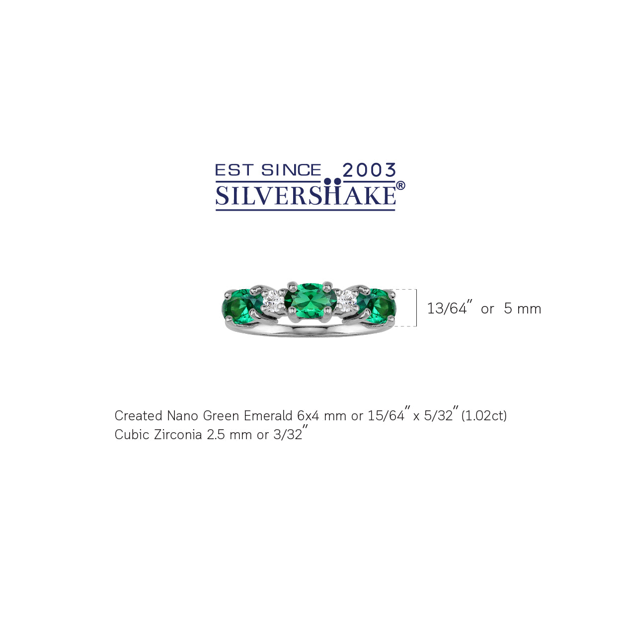 3-Stone 6X4mm Created Oval Shape Nano Green Emerald White Gold Plated 925 Sterling Silver Ring May Gemstone Birthstone Jewelry for Women - Silvershake-store