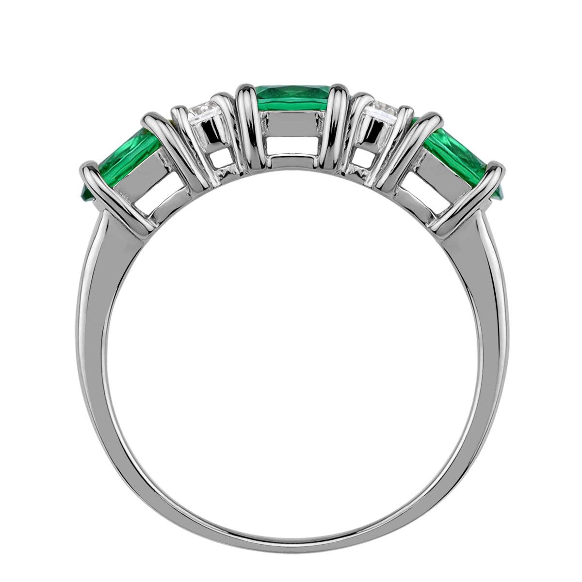 3-Stone 6X4mm Created Oval Shape Nano Green Emerald White Gold Plated 925 Sterling Silver Ring May Gemstone Birthstone Jewelry for Women - Silvershake-store