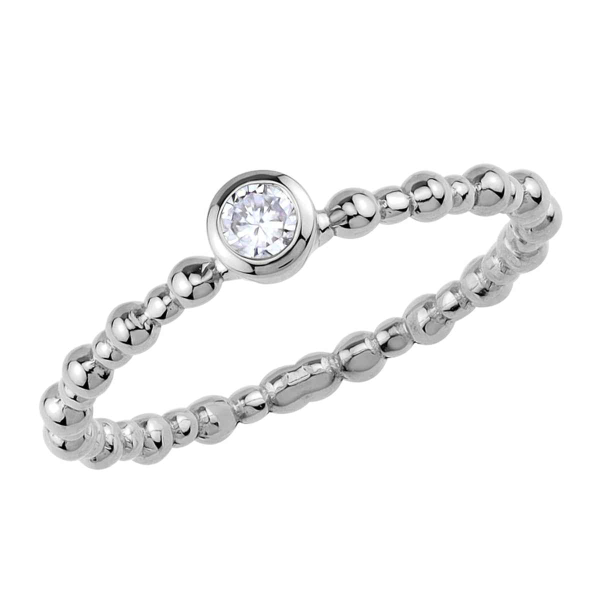 Extra Ultra Petite Cubic Zirconia White Gold Plated 925 Sterling Silver Bead Ball Stackable Solitaire Ring