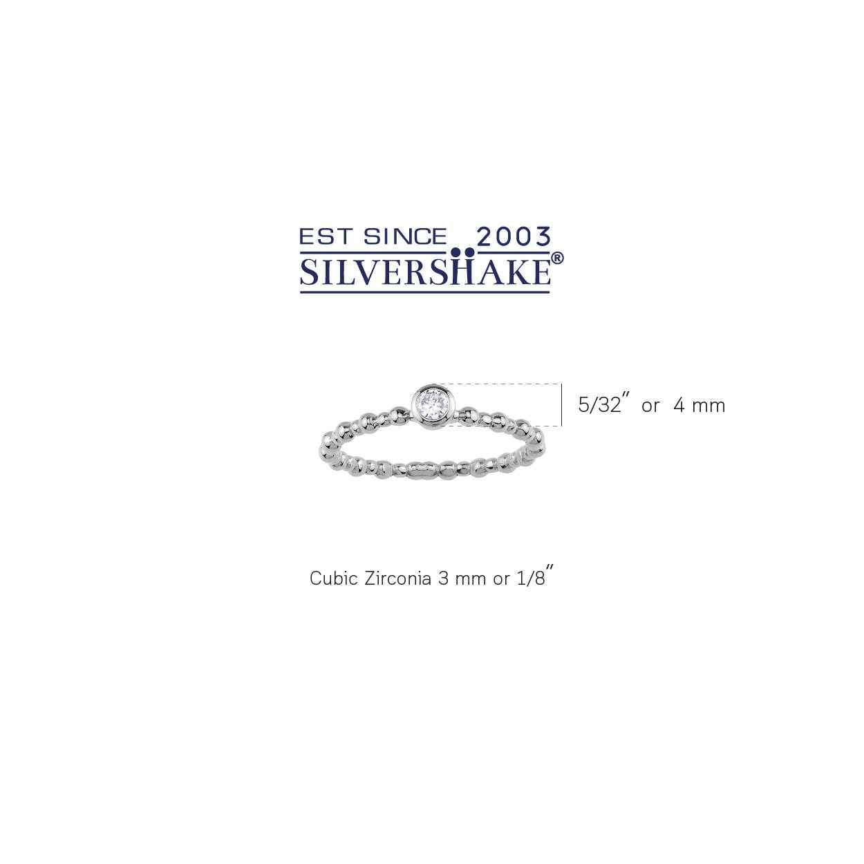 Extra Ultra Petite Cubic Zirconia White Gold Plated 925 Sterling Silver Bead Ball Stackable Solitaire Ring